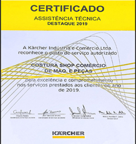 Certificado Kärcher de Assistência Técnica Destaque 2019