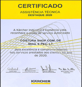Certificado Kärcher de Assistência Técnica Destaque 2020
